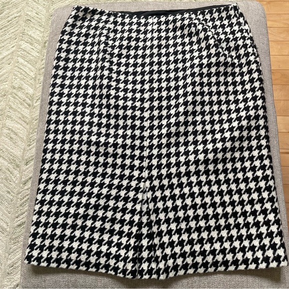 Kate Hill Wool Blend Fully Lined Side Zip Classic Old Money Houndstooth Skirt - Picture 3 of 7